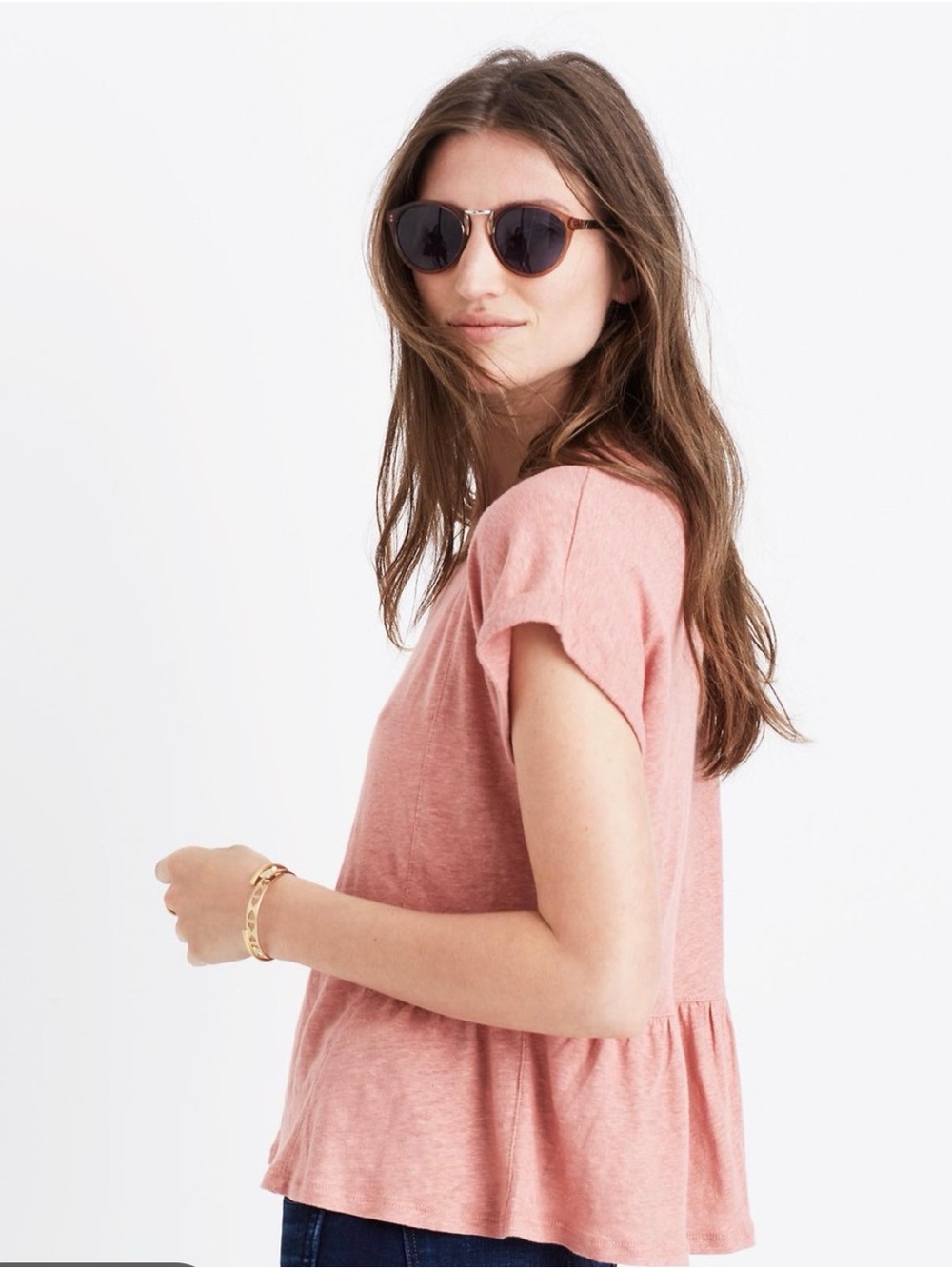 LOFT Women's Pink Short-Sleeve Peplum Top